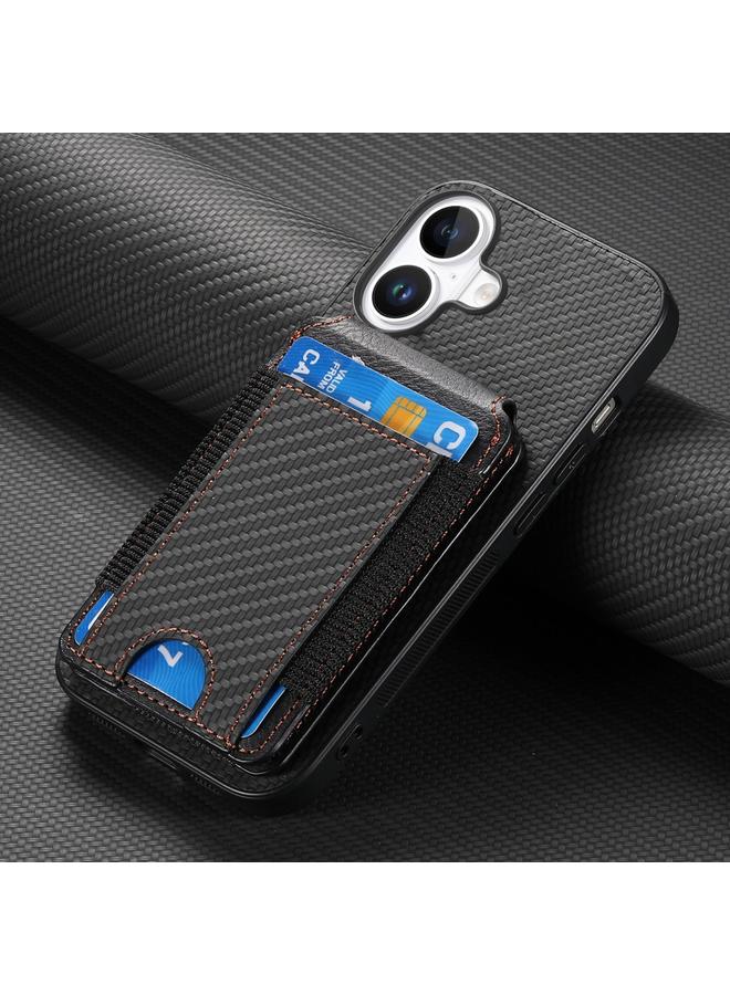 S-TOP Case For iPhone 16 Carbon Fiber Vertical Flip Wallet Stand Phone Case - Image 2
