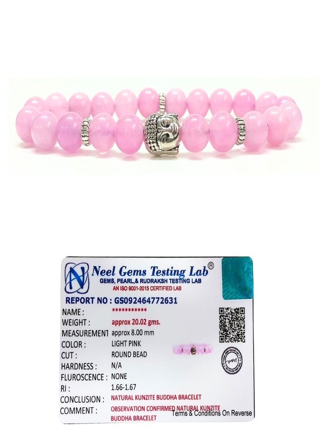 Gemaltic Healing Crystals Buddha 8mm Round Beads Stretch Bracelet, 7 inches (Kunzite) - Image 2