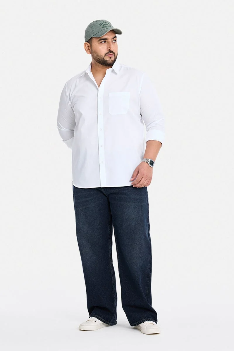 سنيتش White Solid Long Sleeve Regular Fit Casual Plus Size Shirt