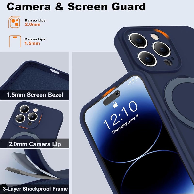 ايليجو جراب لهاتف iPhone 14 Pro، متوافق مع Magsafe، مع حامل مغناطيسي غير مرئي، غطاء هاتف سيليكون مقاوم للصدمات بدرجة عسكرية مع مسند لهاتف Apple 14 Pro أزرق داكن - Image 5