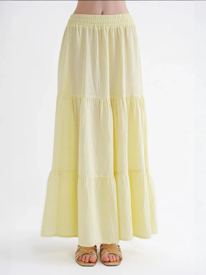 MixRay Amber Yellow Mixray Maxi Cotton Skirt for Women | Best Price UAE