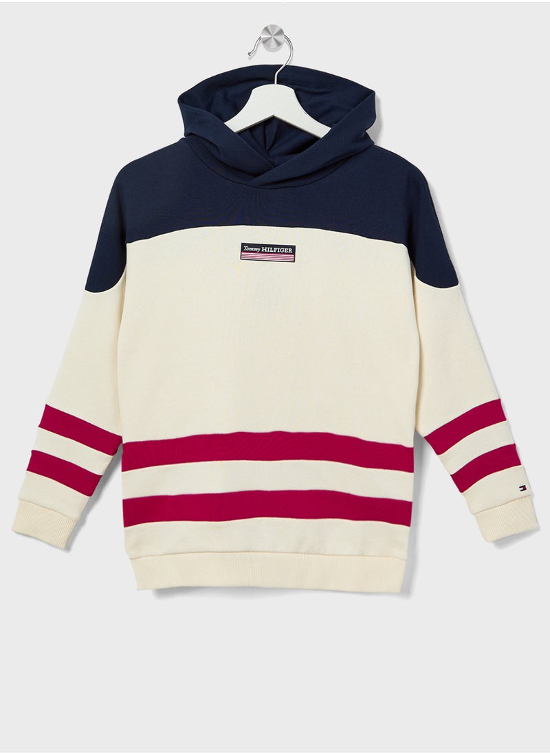 TOMMY HILFIGER Youth Monotype Strip Colourblock Hoodie  - Image 1