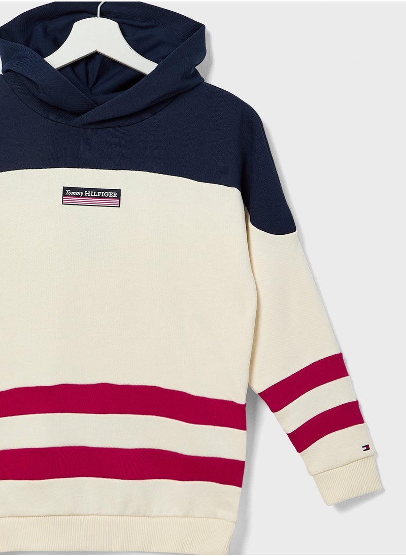 TOMMY HILFIGER Youth Monotype Strip Colourblock Hoodie  - Image 3