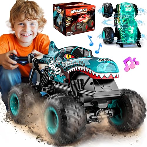 BEZGAR Monster Truck Toys Remote Control Monster Truck with Light Music Dinosaur Toys for Kids 120 Scale RC Truck with 360 Spins and Drifting Remote Control Car for Boys 47 Blue - Image 1