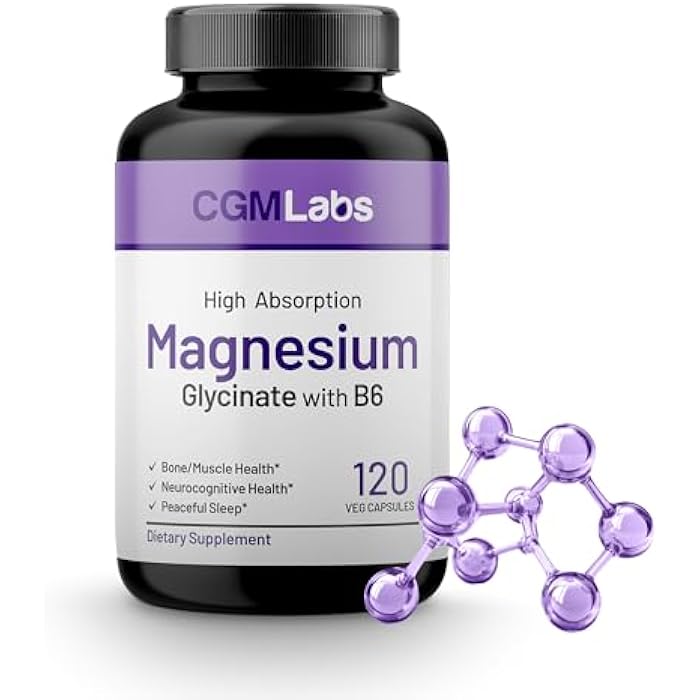 CGMLABS CGM Labs Magnesium Glycinate with Vitamin B6, 240mg Elemental Magnesium & 25mg B6, High Absorption for Sleep Support, Calm & Muscle Relaxation, Gentle on Stomach, Non-GMO, Gluten Free, 120 Capsules - Image 1