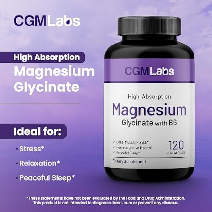 CGMLABS CGM Labs Magnesium Glycinate with Vitamin B6, 240mg Elemental Magnesium & 25mg B6, High Absorption for Sleep Support, Calm & Muscle Relaxation, Gentle on Stomach, Non-GMO, Gluten Free, 120 Capsules - Image 3