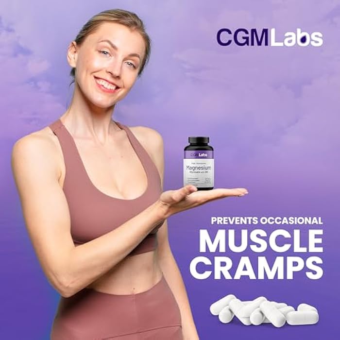 CGMLABS CGM Labs Magnesium Glycinate with Vitamin B6, 240mg Elemental Magnesium & 25mg B6, High Absorption for Sleep Support, Calm & Muscle Relaxation, Gentle on Stomach, Non-GMO, Gluten Free, 120 Capsules - Image 4