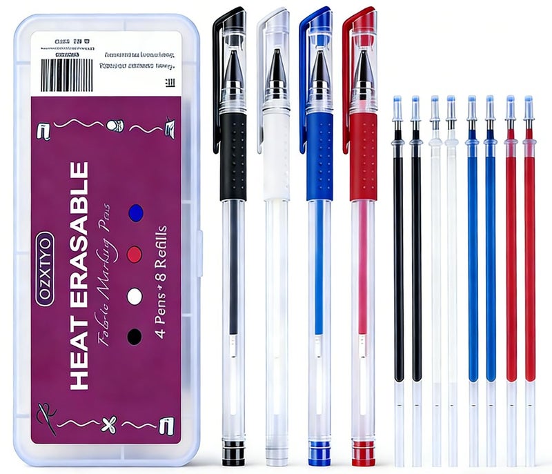 OZXTYO Heat Erasable Fabric Marking Pens 4 Pens + 8 Refills, No Ghost Lines,Disappearing Ink Precision Fabric Markers for Sewing Quilting Embroidery Dressmaking - Image 5
