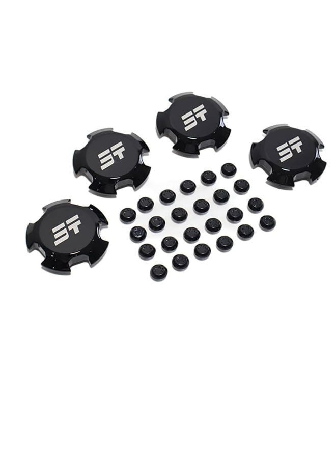 اس اف مجموعة أغطية محور العجلة السوداء SF + أغطية صواميل العجلة، ملحقات قطع غيار العجلات - مادة ABS، مقاومة للخدش، متينة، تصميم متكامل (أسود لامع) - Image 4