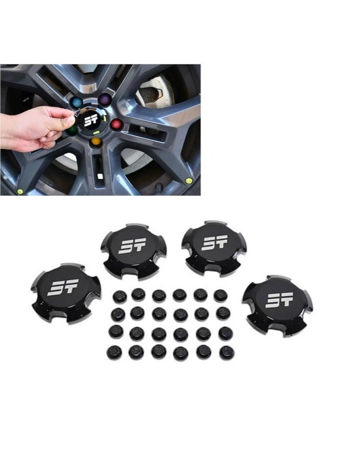 اس اف مجموعة أغطية محور العجلة السوداء SF + أغطية صواميل العجلة، ملحقات قطع غيار العجلات - مادة ABS، مقاومة للخدش، متينة، تصميم متكامل (أسود لامع) - Image 1