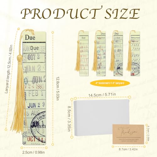 Tanfeine Bookmark for Book Lovers, Vintage Library Due Date Card Bookmarks Set, 4pcs Creative Acrylic Bookmarks for Men Women Book Lovers, Book Accessories Gift for Birthday, Teachers Appreciation - Image 2