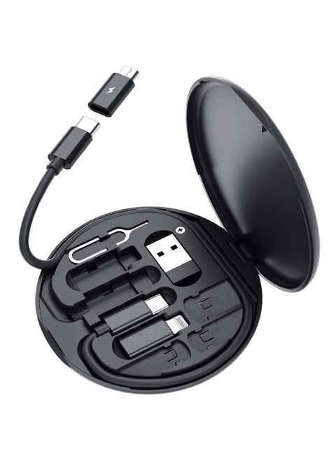 Multi USB Charging Adapter Cable Kit, USB C to iOS Device Cable Box, Conversion Set USB A & Type C to Male Micro/Type C/iOS Device, Data Transfer, Card Storage, Tray Eject Pin, Phone Holder (Black)