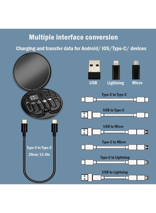 Generic - Multi USB Charging Adapter Cable Kit, USB C to iOS Device Cable Box, Conversion Set USB A & Type C to Male Micro/Type C/iOS Device, Data Transfer, Card Storage, Tray Eject Pin, Phone Holder (Black) - Image 1