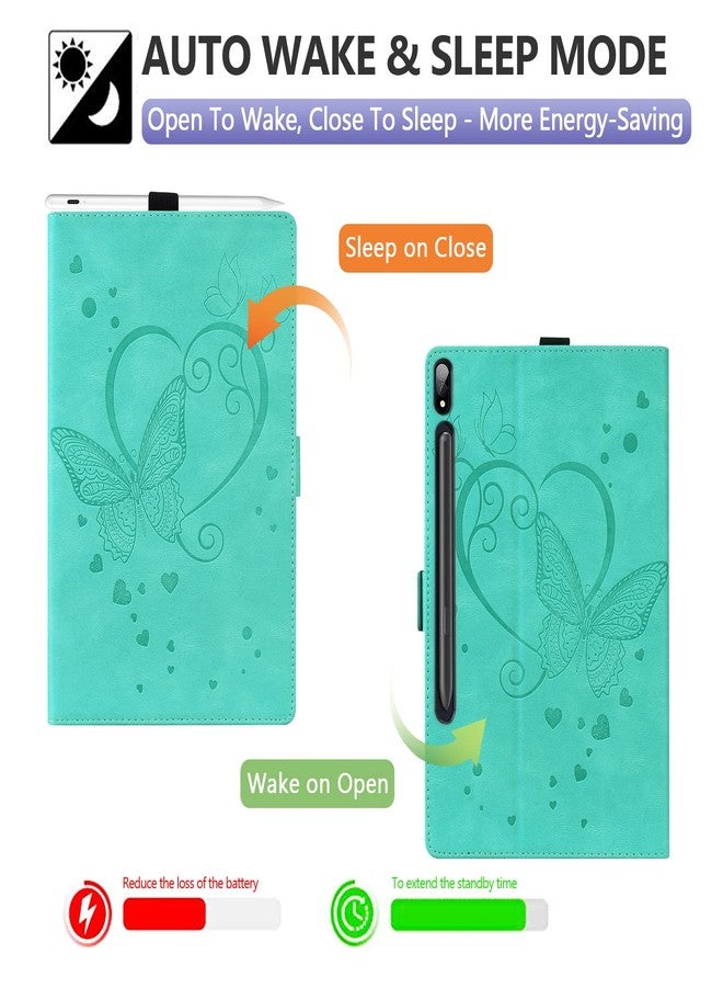 Dteck Galaxy Tab S8 Ultra Case 14.6 inch - Premium Flip Leather Smart Wake/Sleep Cover [3D Embossed Butterfly] & Multiple Angles Stand Tablet Case for Samsung Galaxy S8 Ultra 14.6 Tablet SM-X900/X906, Green - Image 2