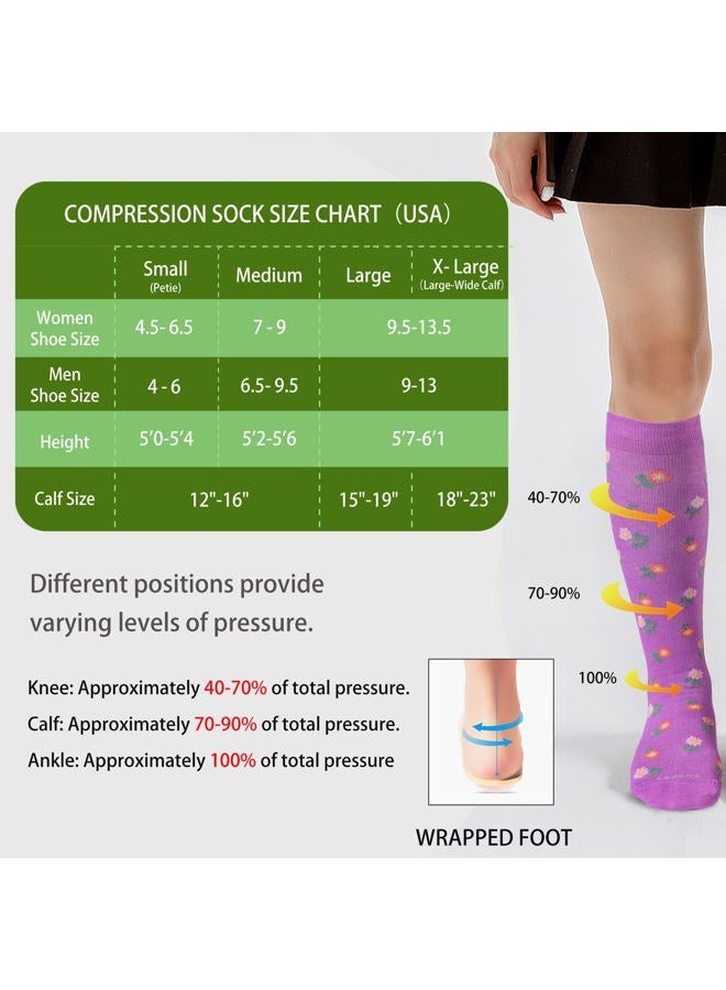 LEVSOX Viscose Made from Bamboo Compression Socks for Pregnant Women 20-30 mmHg Knee High Cute Mens Supports Socks for Travel, 4 Pair-flower, L - Image 5