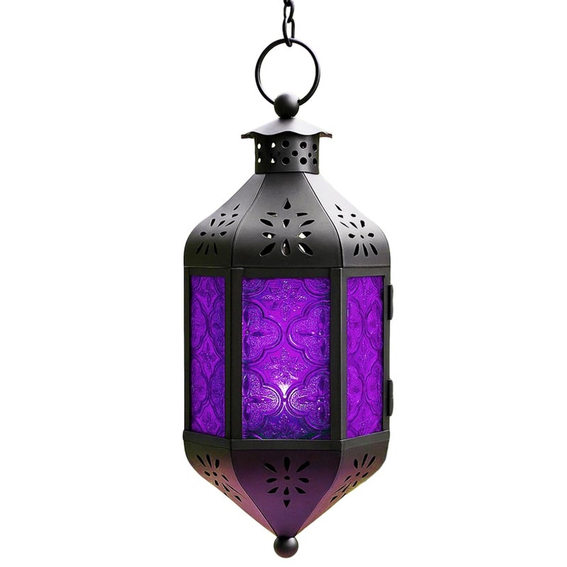 Vela Lanterns فوانيس فيلا 11.5" معلقة مغربية زخرفية لمصباح الشموع - حامل شموع ضوء الشاي للداخل والخارج للباحة، الشرفة، رمضان أو ديكور المنزل، بنفسجي ملكي - Image 5