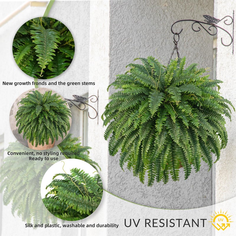 FOREST PRINCE 50" Artificial Boston Ferns, Fake Bush Plants, Large Faux Ferns with 96 Fronds for Outdoors Home Decor - Image 4