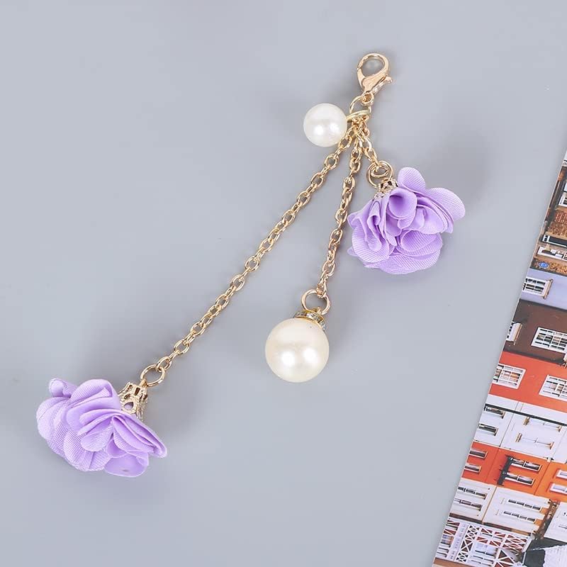 Omorro Cell Phone Straps Phone Chain Strap Crystal Flower Pendant Keychains Beaded Phone Strap Lanyard Beads Chain Anti-Lost and Non-Slip Mobile Phone Strap for Handbag Decoration Accessories Purple - Image 3