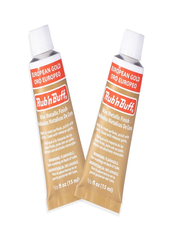 AMACO Rub n Buff Wax Metallic Finish - 2 Rub n Buff European Gold 15ml Tubes - Versatile Gilding Wax for Finishing Furniture Antiquing and Restoration - Rub and Buff Colors Set of Two - Image 1