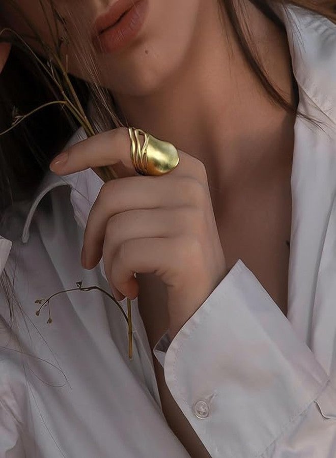 Aprilery Chunky Rings for Women Gold and Silver Statement Rings Mask Dome Gold Plated Fashion Band Ring Cocktail Costume Jewelry Gift (Mask Gold, 8) - Image 2