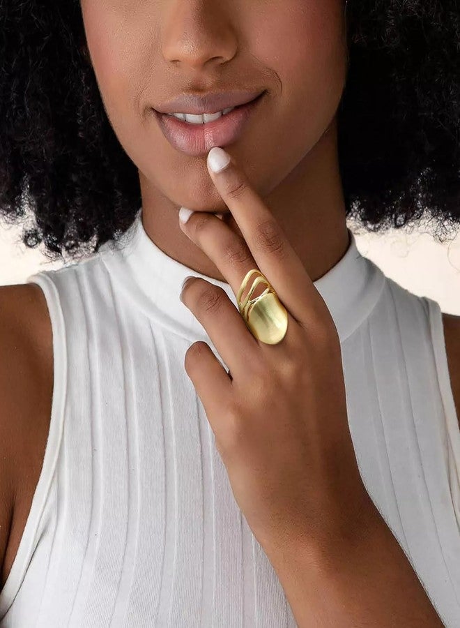 Aprilery Chunky Rings for Women Gold and Silver Statement Rings Mask Dome Gold Plated Fashion Band Ring Cocktail Costume Jewelry Gift (Mask Gold, 8) - Image 5