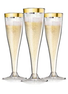 Y&D Plastic Champagne Flutes Gold Glitter Cups 6.5 OZ Clear Tumblers, Fancy Disposable Hard with Glitter, Premium Wedding Elegant Party 6PCS  - Image 1