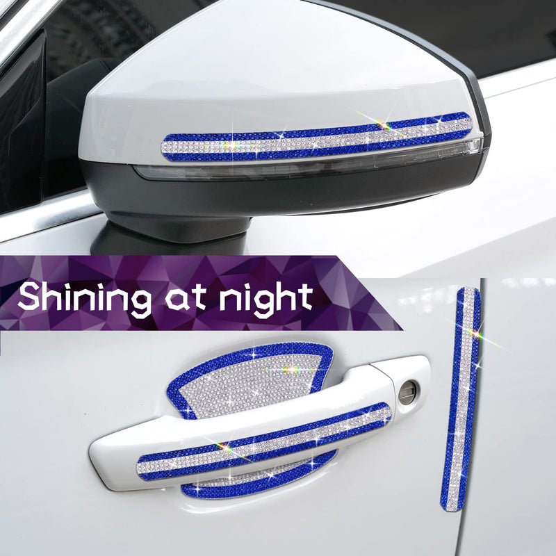 Gengki 10PCS Car Door Handle Bling Rhinestones Stickers, Gray Universal Auto Door Handle Safety Reflective Strips Blue White - Image 2