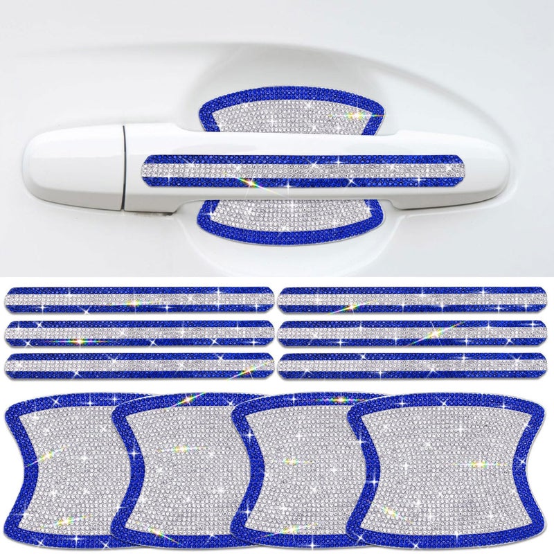 Gengki 10PCS Car Door Handle Bling Rhinestones Stickers, Gray Universal Auto Door Handle Safety Reflective Strips Blue White - Image 1