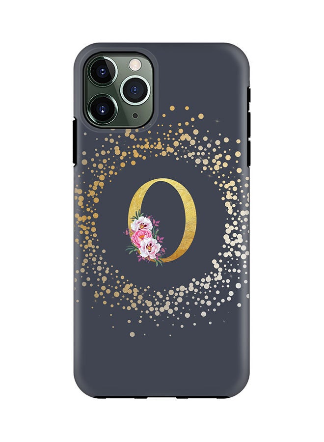 Stylizedd Monogram Tough Cover for Apple iPhone 11 Pro Case Custom Initials Letter Floral Pattern Tough Pro Dual Layer hybrid PC inner TPU protection Alphabet- O (Grey) - Image 1