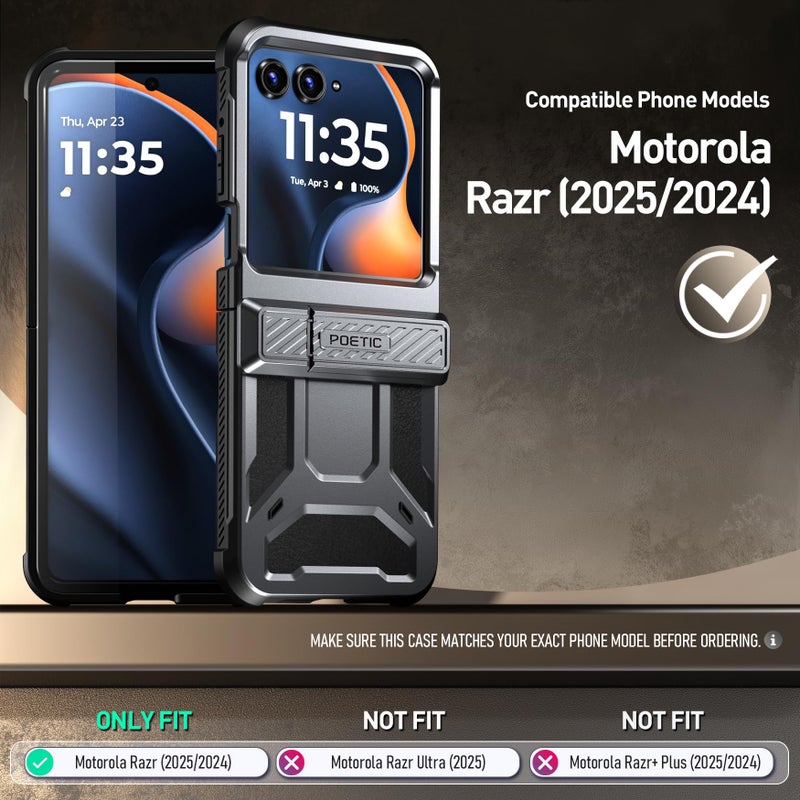 Poetic Spartan Case for Motorola Moto Razr 2025/2024, [Kickstand][Hinge Protection][20FT Mil-Grade Drop Tested], Full-Body Rugged Shockproof Protective Cover with Kickstand, Metallic Gun Metal - Image 2