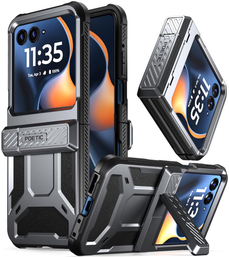 Poetic Spartan Case for Motorola Moto Razr 2025/2024, [Kickstand][Hinge Protection][20FT Mil-Grade Drop Tested], Full-Body Rugged Shockproof Protective Cover with Kickstand, Metallic Gun Metal - Image 1
