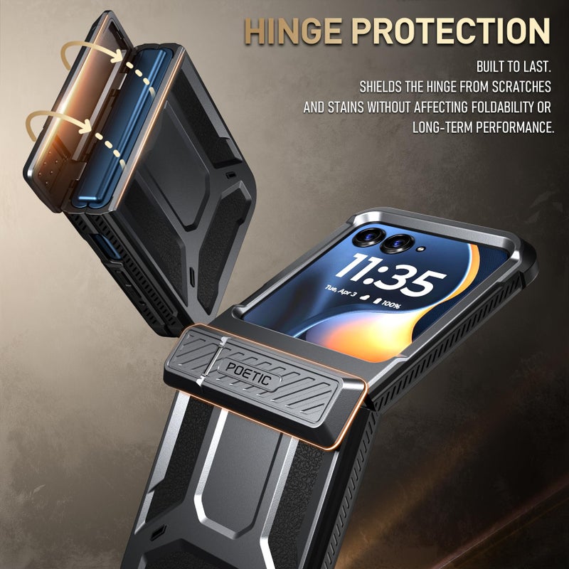 Poetic Spartan Case for Motorola Moto Razr 2025/2024, [Kickstand][Hinge Protection][20FT Mil-Grade Drop Tested], Full-Body Rugged Shockproof Protective Cover with Kickstand, Metallic Gun Metal - Image 5