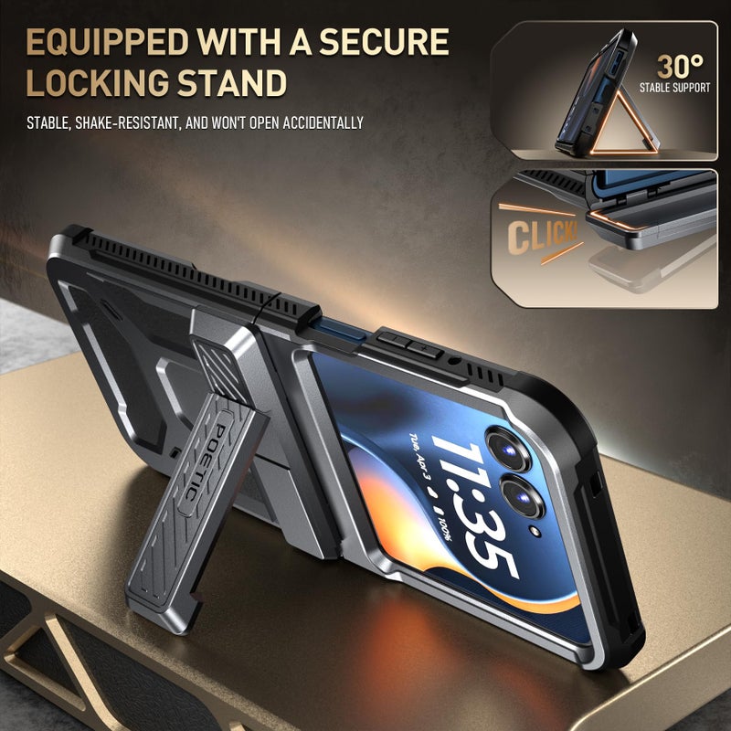 Poetic Spartan Case for Motorola Moto Razr 2025/2024, [Kickstand][Hinge Protection][20FT Mil-Grade Drop Tested], Full-Body Rugged Shockproof Protective Cover with Kickstand, Metallic Gun Metal - Image 4