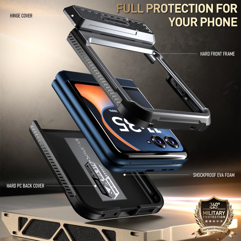 Poetic Spartan Case for Motorola Moto Razr 2025/2024, [Kickstand][Hinge Protection][20FT Mil-Grade Drop Tested], Full-Body Rugged Shockproof Protective Cover with Kickstand, Metallic Gun Metal - Image 3