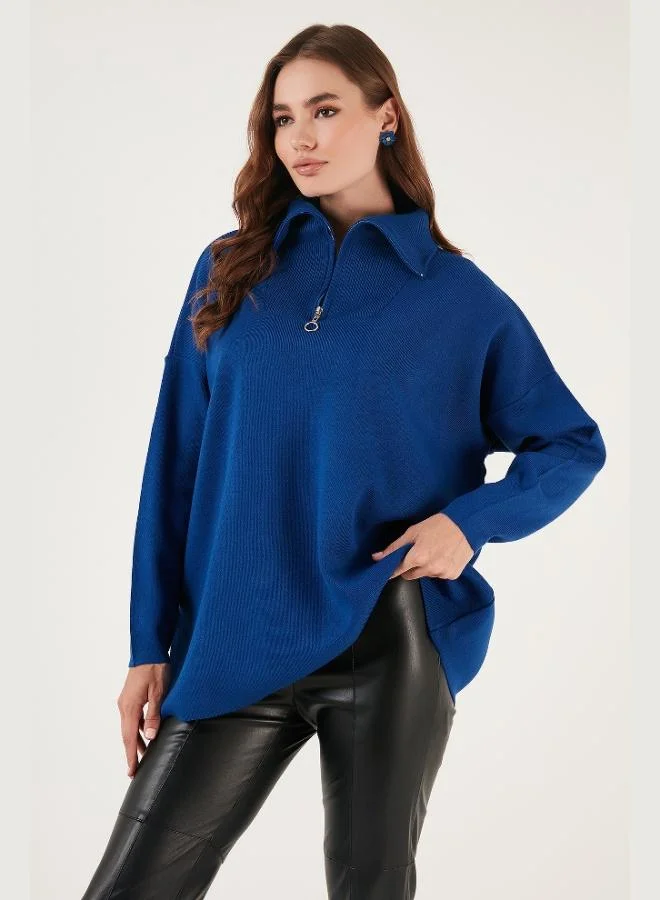 ليلا ليلى سويتر نسائي محبوك مقاس واحد بسحاب نصفي