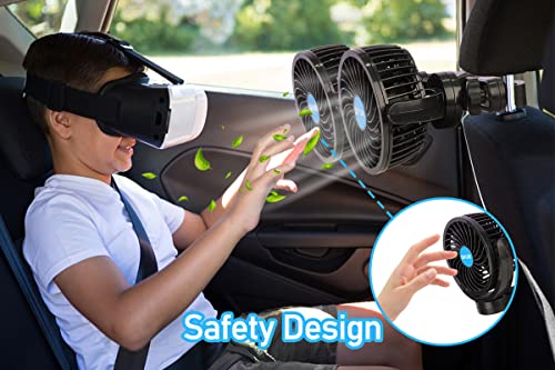 QIFUN مروحة سيارة QIFUN 12V، مروحة سيارة محمولة، أدوات تبريد رائعة لركاب المقعد الخلفي، 4 بوصة مسند رأس دوار 360° لتبريد المقعد الخلفي مع تنظيم سرعة غير محدد للمركبات، SUV، RV، قارب - Image 5