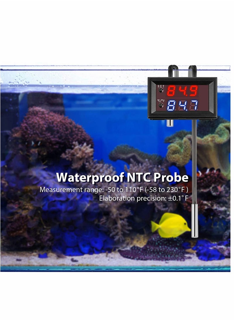 KASTWAVE - 12V Electronic Temperature Controller Programmable 50 to 110 Degree Celsius Heating Cooling Thermostat Control Switch Module NTC Waterproof Sensor Probe Dual Color LED Display Monitor (2 Pcs) - Image 1