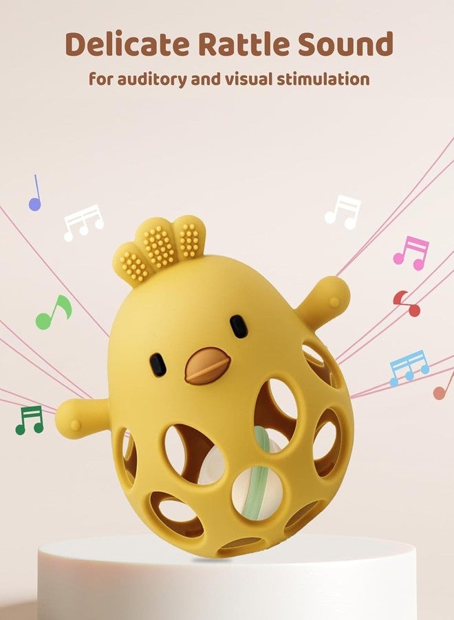 Onomie Baby Teething Chick Toy, Upgraded Easy Grasp Silicone Teething Rattle Ball Toy for Babies Over 3 Months, 100% Food Grade, Gift for Infant Boys and Girls 0-6-12 Months (Yellow) - Image 5