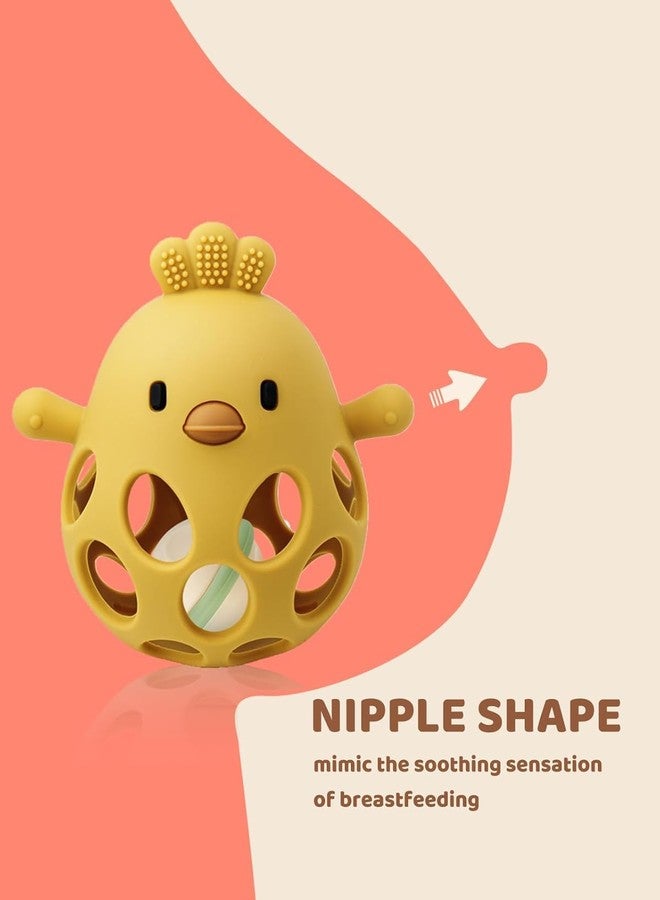 Onomie Baby Teething Chick Toy, Upgraded Easy Grasp Silicone Teething Rattle Ball Toy for Babies Over 3 Months, 100% Food Grade, Gift for Infant Boys and Girls 0-6-12 Months (Yellow) - Image 2