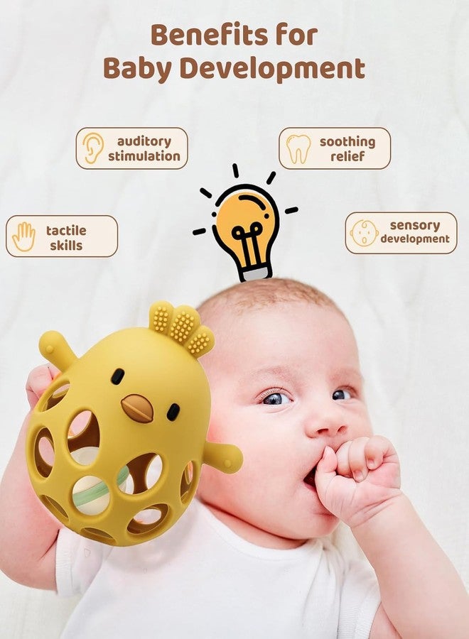 Onomie Baby Teething Chick Toy, Upgraded Easy Grasp Silicone Teething Rattle Ball Toy for Babies Over 3 Months, 100% Food Grade, Gift for Infant Boys and Girls 0-6-12 Months (Yellow) - Image 4