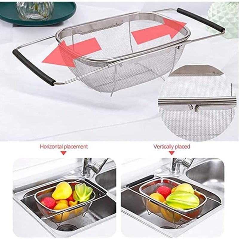 KRESHU Stainless Steel Oval Fine Mesh Colander Strainer with Rubber Rubber Grip Handle| Multi-Functional Large Over The Sink Basket Expandable Drainer for Rinse Vegetables Fruits (Pack of 1) - Image 4