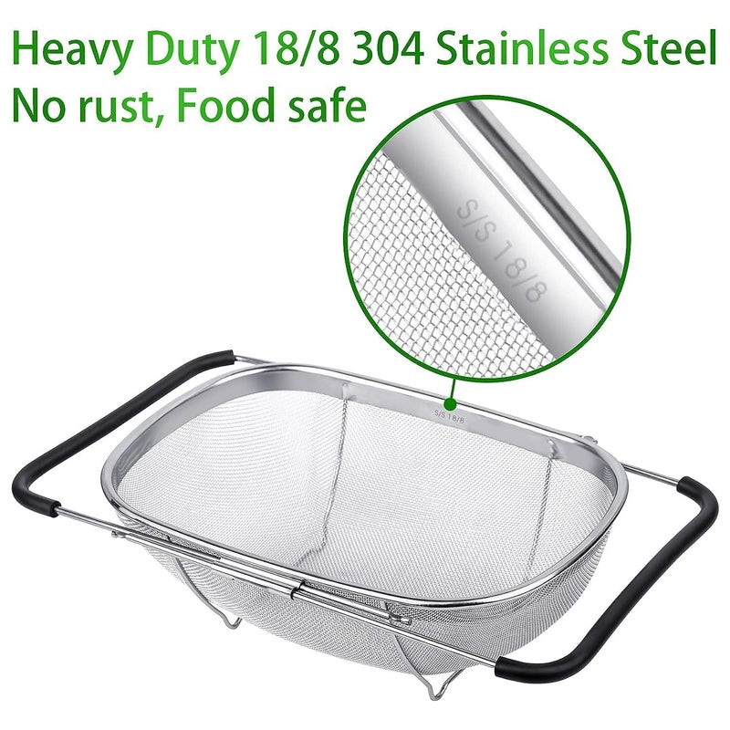 KRESHU Stainless Steel Oval Fine Mesh Colander Strainer with Rubber Rubber Grip Handle| Multi-Functional Large Over The Sink Basket Expandable Drainer for Rinse Vegetables Fruits (Pack of 1) - Image 3