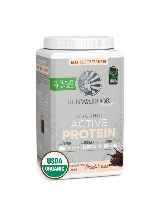 Sunwarrior Vegan Protein Powder USDA Organic | BCAA Sugar Free Gluten Free Non-GMO Dairy Free | Chocolate 20 Servings | Sport Organic Active Protein  - Image 1