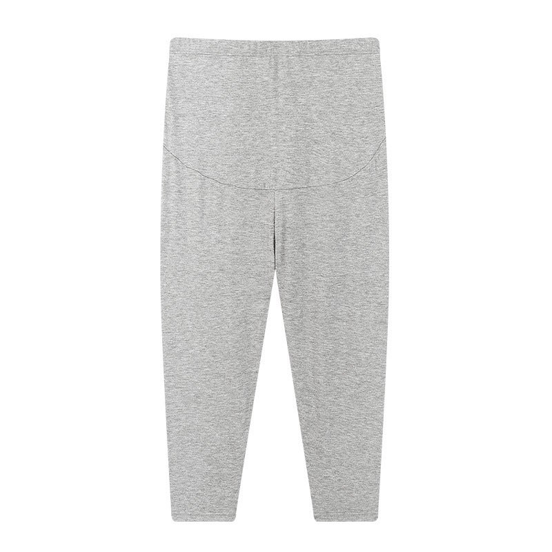 in stock Spring and Summer Maternity Mid-length Pants Solid Color Slim-fit Stretch Leggings High Waist Abdomen-supporting Adjustable Capri Pants 701# light gray