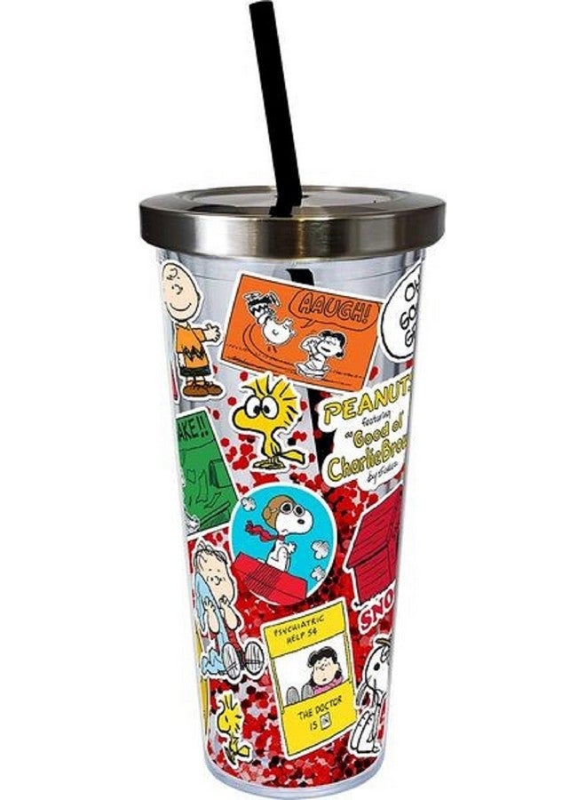 Spoontiques Peanuts Sticker Art Glitter Cup, Gift for Kids and Adults, Holds Hot and Cold Beverages
