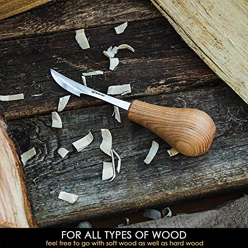 BeaverCraft Wood Carving Knife for Detail C17P - Sloyd Chip Carving Knife Carbon Steel - Whittling Knives for Beginners and Professionals - Wood Whittling Tools Woodworking Palm Chisel - Image 5