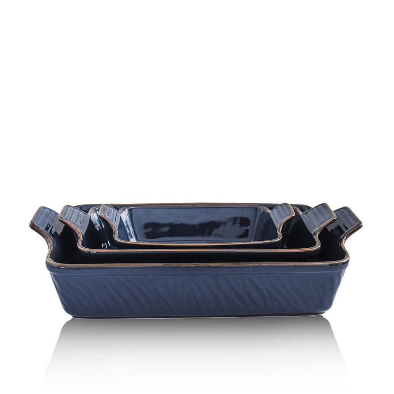 KOOV Bakeware Set Ceramic Baking Dish Rectangular Lasagna Pans for Cooking Cake Dinner Kitchen 9 x 13 Inches Texture Series 3Piece 3 Piece Aegean