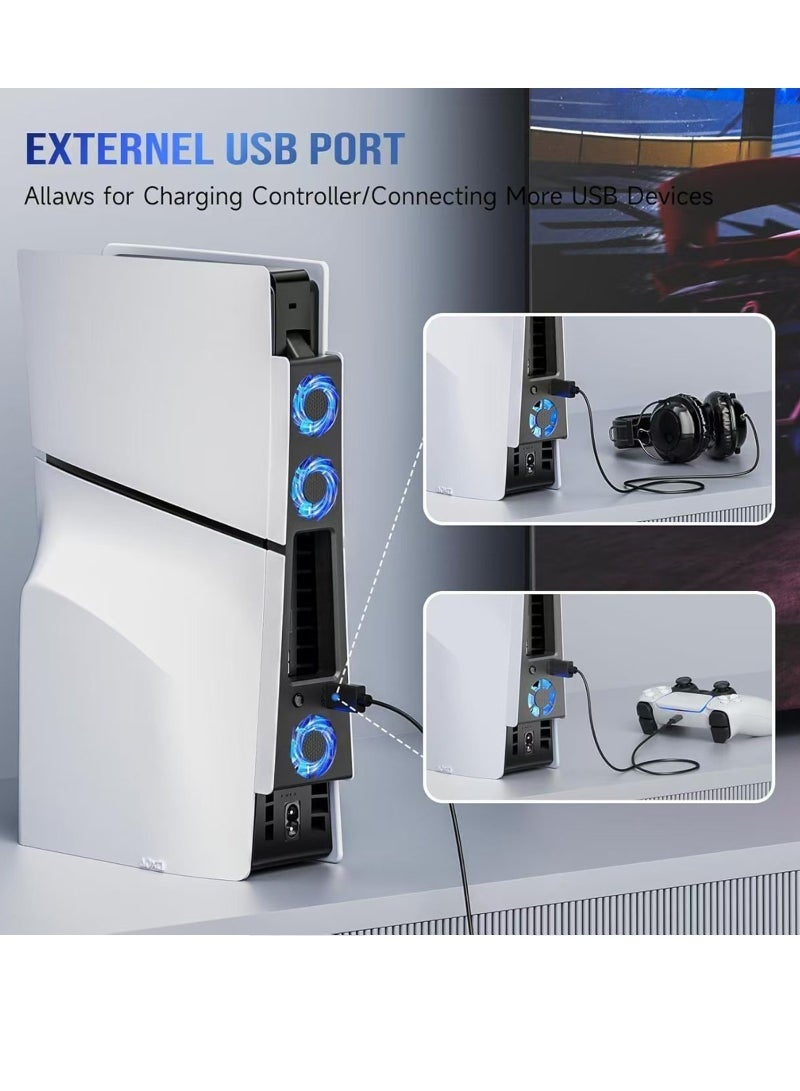 MWS-ForCamping Cooling Fan for PS5 Slim Console, PS5 Slim Cooler with 3 Upgraded Silent Fans and Controller USB 3.0 Port for Digital/CD Version - Image 5