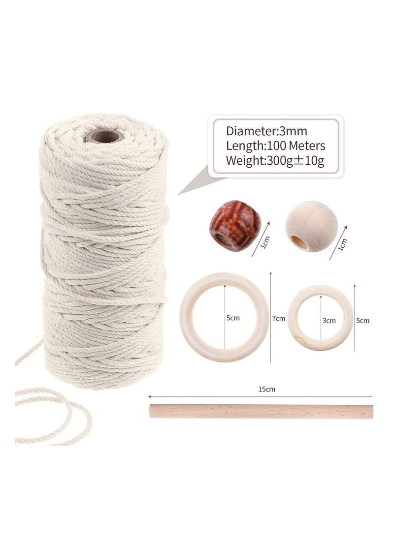 Generic - DIY Macrame Wall Hanging and Plant Hanger Kit with 3mm Cord Beads and Wood Dowels Suitable for Adults and Beginners Crafting - Image 1