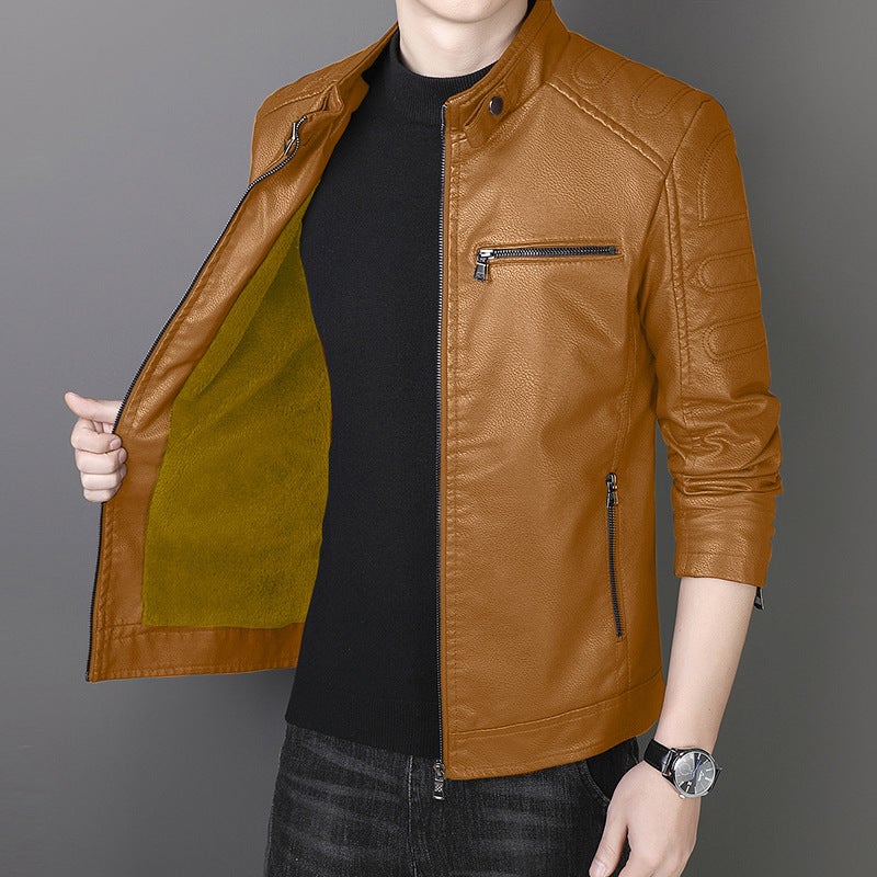 Men'S Motorcycle Pu Leather Men'S Coat Fashion Collar Casual Leather Jacket Men - Image 1